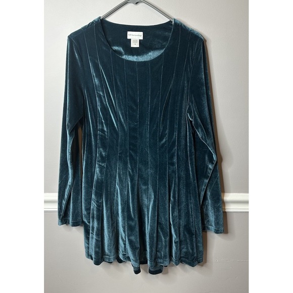 Soft Surroundings Dresses & Skirts - Soft Surroundings Mini Velvet Dress Women Size Medium Teal Blue Pleated Babydoll